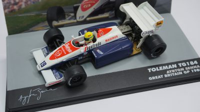 Ayrton Senna -Toleman TG184 F1 1984 Scala 1:43 con vetrina