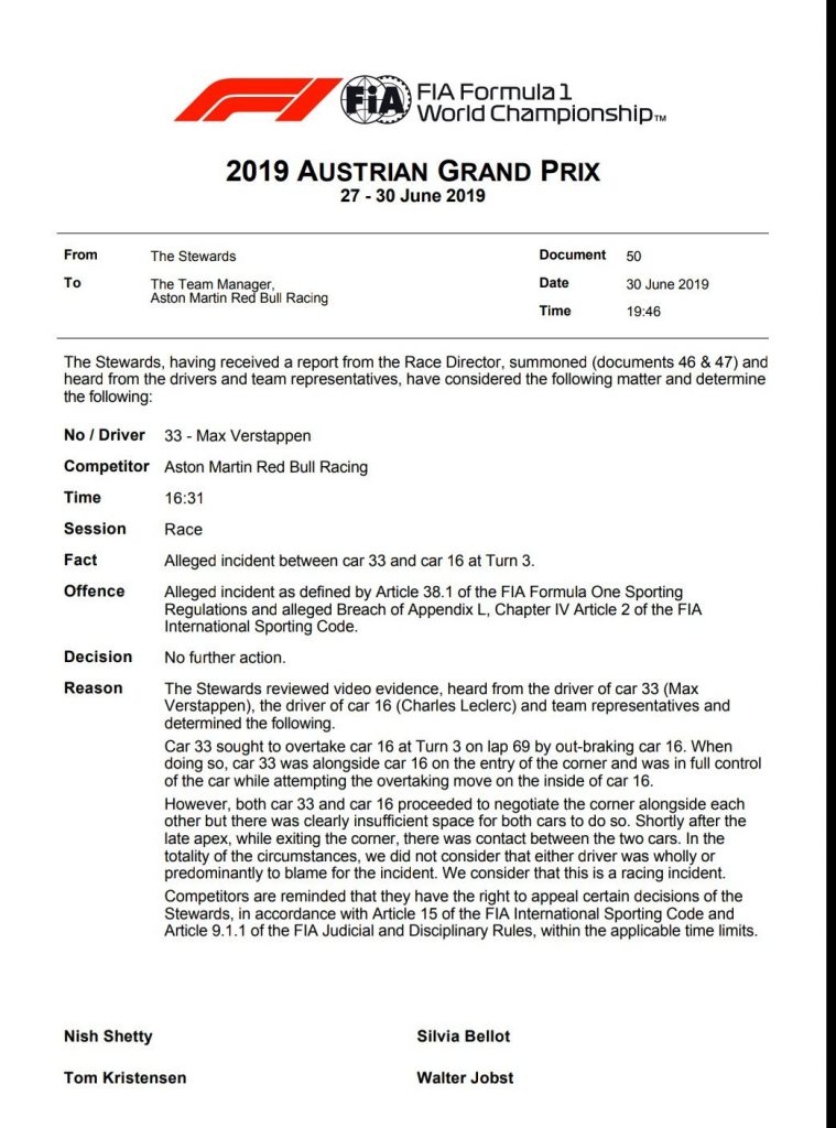 F1 - GP Austria - Ecco perché Max Verstappen non è stato penalizzato 2 F1 Notizie Comunicato FIA - Perché Verstappen non è stato penalizzato GP Austria
