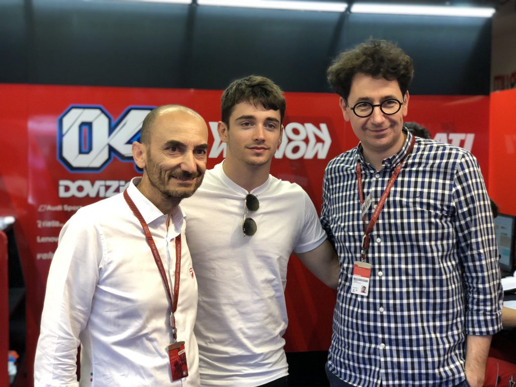 leclerc e binotto al box ducati nel gp del mugello