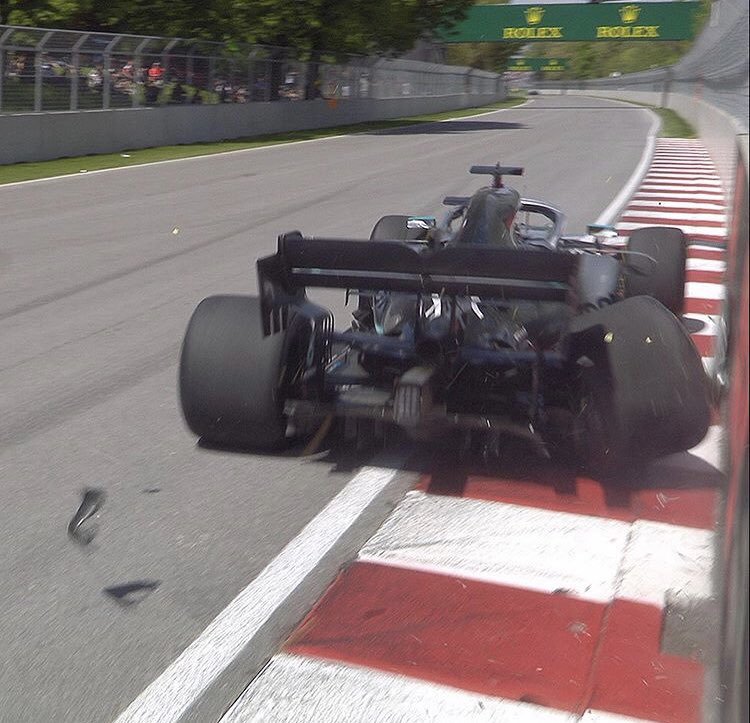 hamilton tocca il muro nelle libere del gp del canada