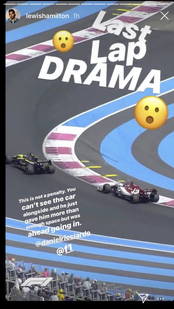 hamilton su instagram difende daniel ricciardo