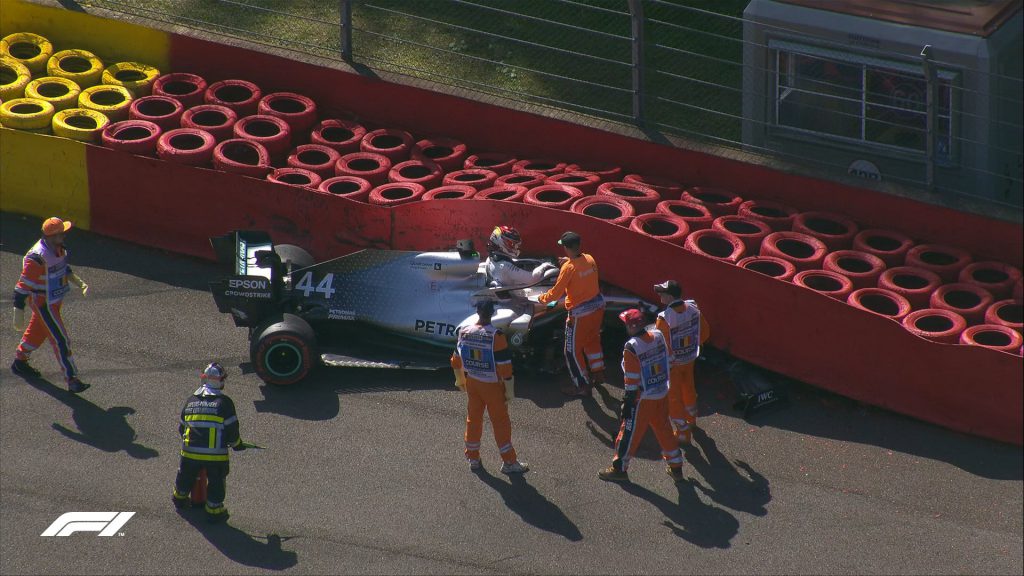 f1 video incidente hamilton prove libere 3 gp belgio spa