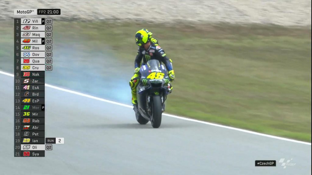 valentino rossi problema motore a brno