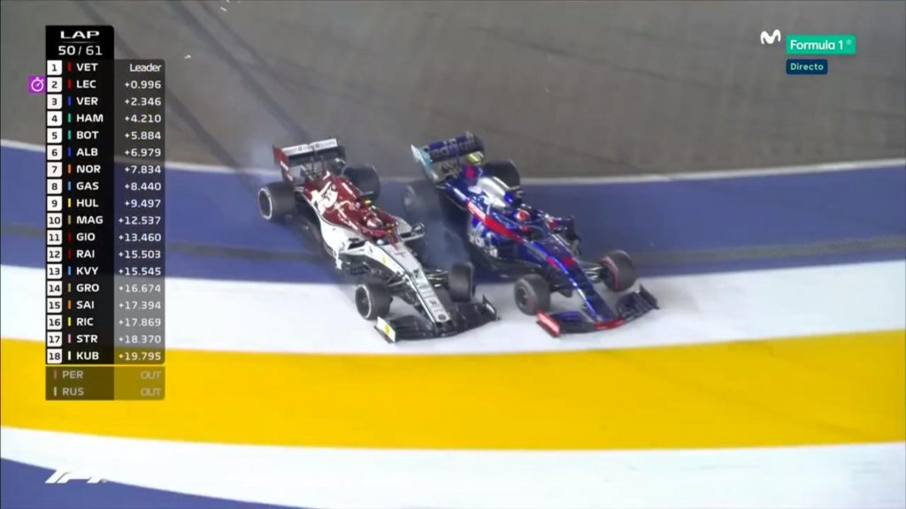 F1 GP Singapore - Diretta Gara - Incidente Raikkonen Gasly