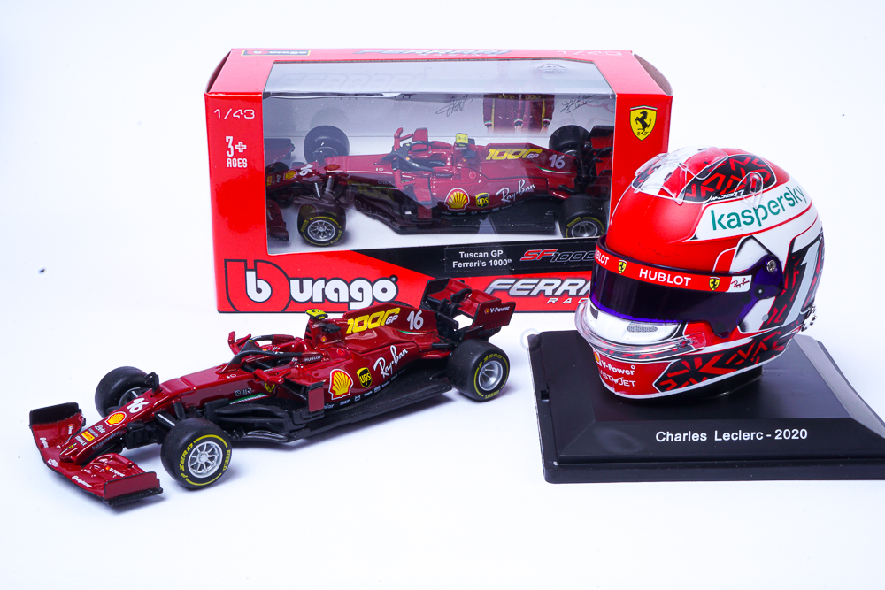 modellino f1 ferrari leclerc con casco 1:5 burago e spark
