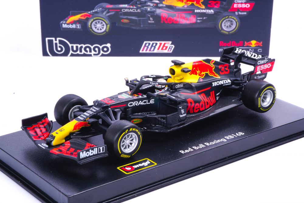 modellino f1 red bull 2021 verstappen con pilota e vetrina burago