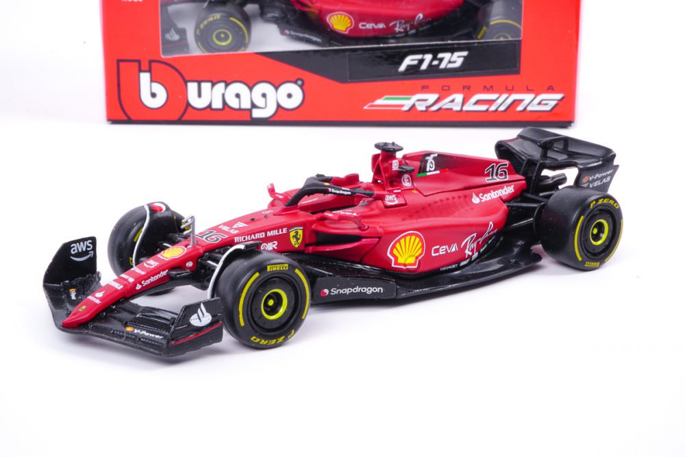 modellino f1 ferrari 2022 f1-75 burago charles leclerc scala 1:43