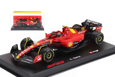 modellino ferrari f1 monza 2023 carlos sainz burago scala 1:43 con pilota e vetrina
