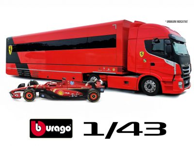 modellino camion scuderia ferrari f1 2024 iveco s-way bisarca scala 1:43 burago