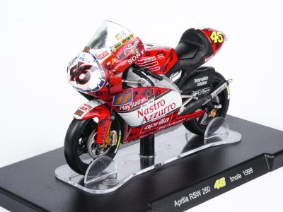 modellino moto valentino rossi aprilia 250 mugello 1999 tricolore scala 1:18