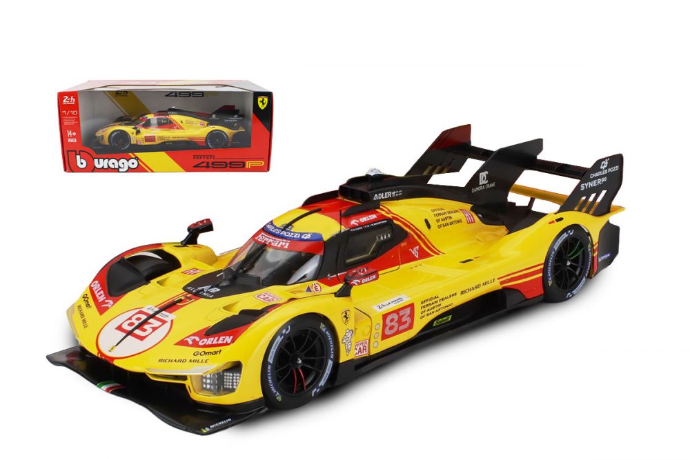 modellino ferrari 499p gialla af corse numero 83 robert kubica scala 1:18 burago
