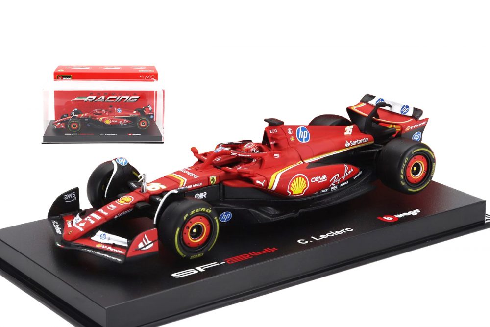 modellino ferrari f1 2024 leclerc sf-24 burago scala 1:43 signature con pilota