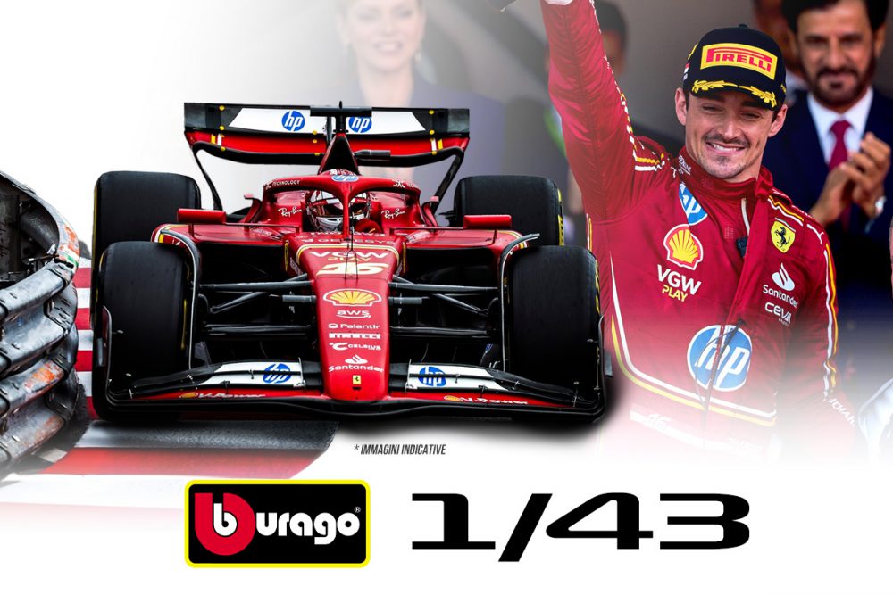 modellino ferrari f1 2024 leclerc monaco sf-24 burago scala 1:43 signature con pilota
