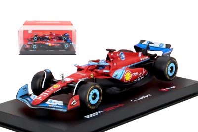 modellino ferrari f1 miami 2024 leclerc scala 1:43 burago con pilota e vetrina