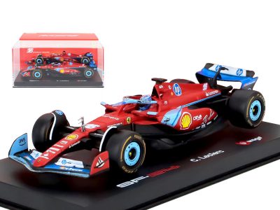 modellino ferrari f1 miami 2024 leclerc scala 1:43 burago con pilota e vetrina