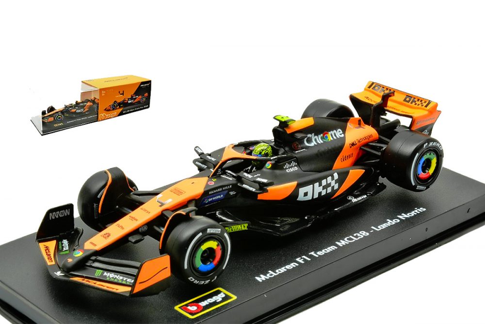 modellino mclaren 2024 lando norris burago con pilota scala 1:43