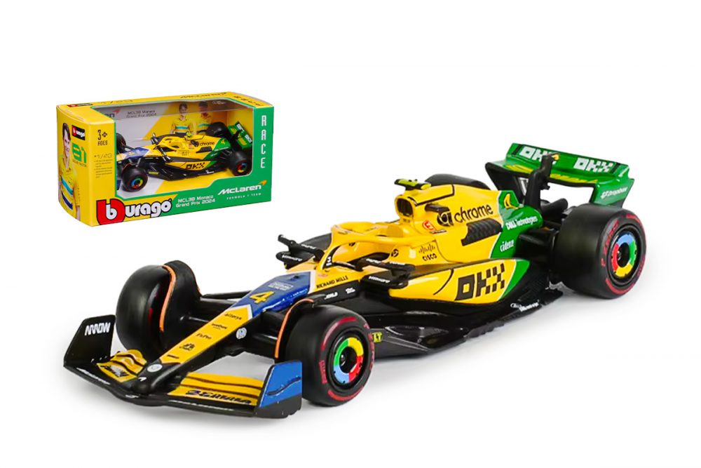 modellino mclaren monaco 2024 lando norris tributo senna burago scala 1:43