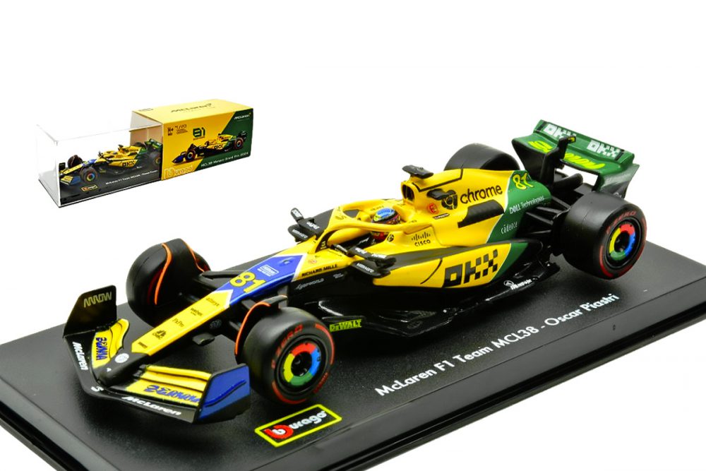 modellino mclaren monaco 2024 oscar piastri tributo senna burago scala 1:43 con pilota