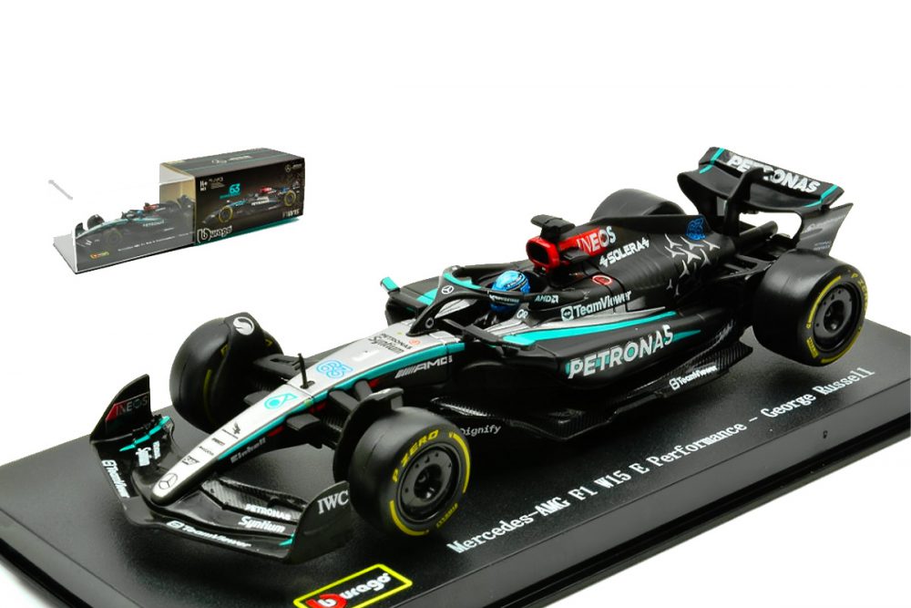 modellino mercedes f1 2024 george russell scala 1:43 burago con pilota