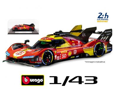 modellino ferrari 499p 2024 numero 50 vincitrice 24 ore le mans scala 1:43 burago con vetrina