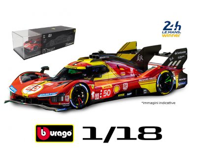 modellino ferrari 499p 2024 numero 50 vincitrice 24 ore le mans scala 1:18 burago deluxe con vetrina