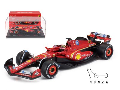 modellino ferrari sf-24 vincitore monza 2024 leclerc by burago scala 1:43 con pilota e vetrina