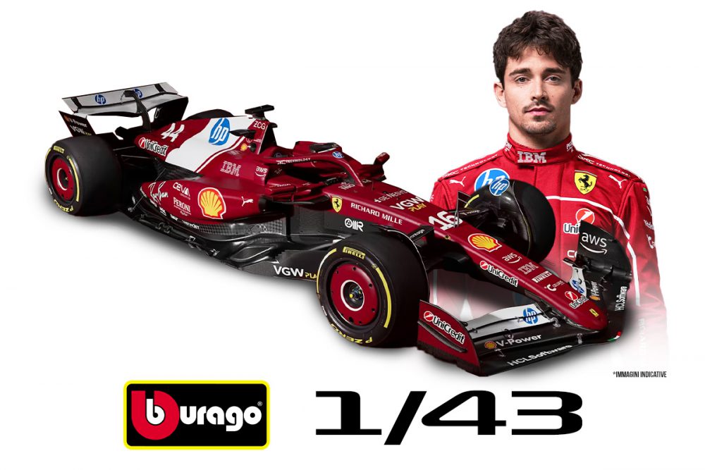 modellino ferrari sf-25 charles leclerc f1 2025 burago scala 1:43 card box