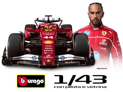 modellino ferrari sf-25 lewis hamilton f1 2025 burago scala 1:43 con pilota e vetrina