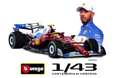 modellino ferrari sf-25 miami 2025 lewis hamilton f1 2025 burago scala 1:43 con pilota e vetrina