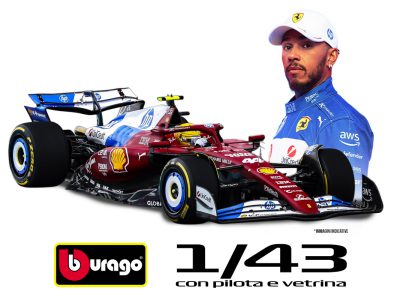 modellino ferrari sf-25 miami 2025 lewis hamilton f1 2025 burago scala 1:43 con pilota e vetrina