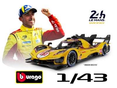 modellino ferrari 499p gialla numero 83 robert kubica 24 ore le mans 2025 scala 1:43 burago con vetrina