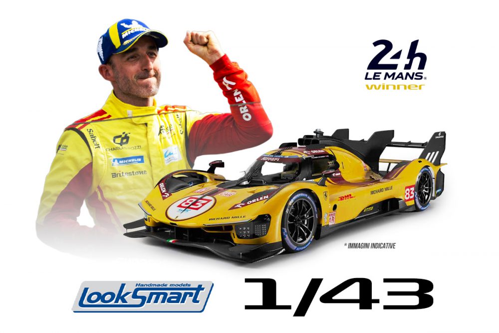 modellino ferrari 499p gialla numero 83 robert kubica 24 ore le mans 2025 scala 1:43 looksmart con vetrina