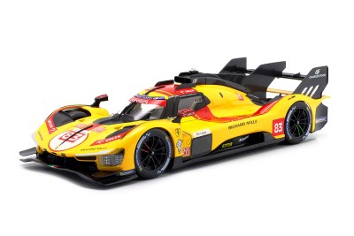 modellino ferrari 499p gialla numero 83 robert kubica 24 ore le mans 2025 scala 1:18 burago