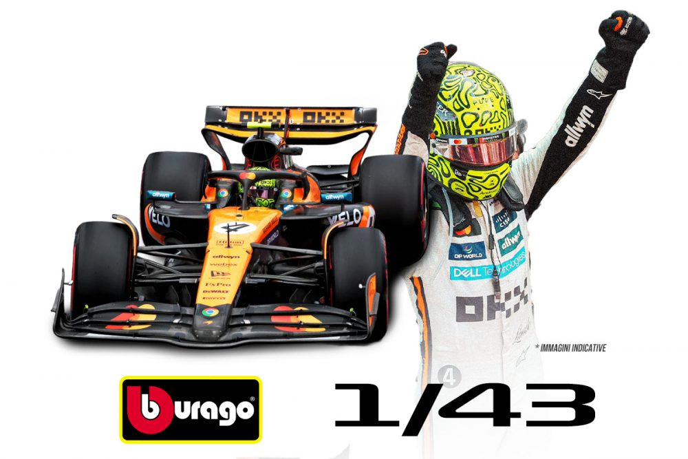 modellino mclaren f1 monaco 2025 lando norris mcl39 scala 1:43 burago con pilota e vetrina
