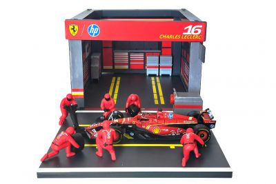 modellino set pit stop ferrari f1 sf-24 charles leclerc diorama in scala 1:43 burago