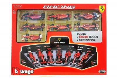 set idea regalo modellini ferrari f1 scala 1:43 burago con espositore
